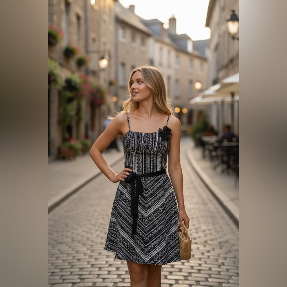 Vintage Colori Spaghetti Strap Midi Dress